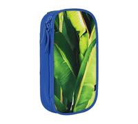 MKNAZ Tropical Banana Palm Leaves Printed Pencil Case Pen Bag Double-Layer Pen Pouch Organizer for Student Artists School Office College, Blue
