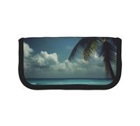 MKNAZ Tropical Beach Palm Tree with Full Moon Printed Canvas Pencil Case Large Capacity Pen Pouch Stationery Organiser, Makeup Cosmetic Bag for School Office Travel, Student Gifts