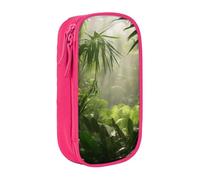 MKNAZ Tropical Rainforest Jungle Scene Printed Pencil Case Pen Bag Double-Layer Pen Pouch Organizer for Student Artists School Office College, Pink