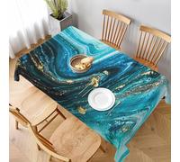 Turquoise Blue Gold Marble Printed Rectangle Fabric Tablecloth 228x152 Cm | Decorative Table Cloth For Kitchen Dinning Parties Weddings Picnic