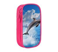 MKNAZ Unique 3D Animal Dolphin Printed Pencil Case Pen Bag Double-Layer Pen Pouch Organizer for Student Artists School Office College, Pink