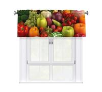 MKNAZ variety fresh vegetables fruits Printed Valance Window Curtains 137x46 CM, Modern Light Filtering Short Blackout Curtain for Kitchen, Living Room, Bedroom & Farmhouse Decor