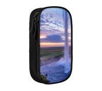 MKNAZ Waterfall Landscape Printed Pencil Case Pen Bag Double-Layer Pen Pouch Organizer for Student Artists School Office College, Black