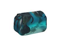 MKNAZ West Indian Manatees Prints Flip Pencil Case - Double-Layer Large Capacity Pen Organizer with Dual Zippers - for Students, Artists & Travelers