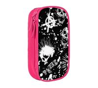 MKNAZ White Punk Skull Printed Pencil Case Pen Bag Double-Layer Pen Pouch Organizer for Student Artists School Office College, Pink