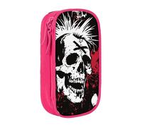 MKNAZ White Punk Skull Printed Pencil Case Pen Bag Double-Layer Pen Pouch Organizer for Student Artists School Office College, Pink