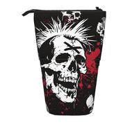 MKNAZ White Punk Skull Printed Telescopic Pencil Case Stand Up Pen Bag, Cute Pencil Organizer Portable Pencil Bag Suitable for School Office