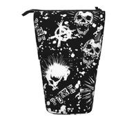 MKNAZ White Punk Skull Printed Telescopic Pencil Case Stand Up Pen Bag, Cute Pencil Organizer Portable Pencil Bag Suitable for School Office