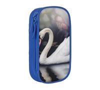 MKNAZ White Swan Printed Pencil Case Pen Bag Double-Layer Pen Pouch Organizer for Student Artists School Office College, Blue