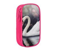 MKNAZ White Swan Printed Pencil Case Pen Bag Double-Layer Pen Pouch Organizer for Student Artists School Office College, Pink