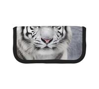 MKNAZ White Tiger in Snow Printed Canvas Pencil Case Large Capacity Pen Pouch Stationery Organiser, Makeup Cosmetic Bag for School Office Travel, Student Gifts