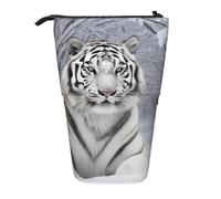 MKNAZ White Tiger in Snow Printed Telescopic Pencil Case Stand Up Pen Bag, Cute Pencil Organizer Portable Pencil Bag Suitable for School Office