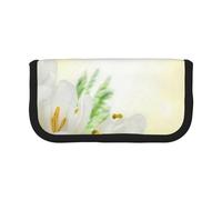 MKNAZ White Tulips Flowers Printed Canvas Pencil Case Large Capacity Pen Pouch Stationery Organiser, Makeup Cosmetic Bag for School Office Travel, Student Gifts