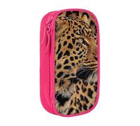 MKNAZ Wild Leopard Animal Printed Pencil Case Pen Bag Double-Layer Pen Pouch Organizer for Student Artists School Office College, Pink