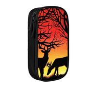MKNAZ Winter Nature Deer Printed Pencil Case Pen Bag Double-Layer Pen Pouch Organizer for Student Artists School Office College, Black