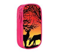 MKNAZ Winter Nature Deer Printed Pencil Case Pen Bag Double-Layer Pen Pouch Organizer for Student Artists School Office College, Pink