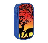 MKNAZ Winter Nature Deer Printed Pencil Case Pen Bag Double-Layer Pen Pouch Organizer for Student Artists School Office College, Blue