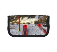 MKNAZ Winter Skiing Printed Canvas Pencil Case Large Capacity Pen Pouch Stationery Organiser, Makeup Cosmetic Bag for School Office Travel, Student Gifts