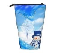 MKNAZ Winter Snowman Printed Telescopic Pencil Case Stand Up Pen Bag, Cute Pencil Organizer Portable Pencil Bag Suitable for School Office