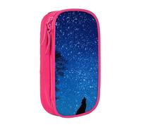 MKNAZ Wolf in The Moonlight Printed Pencil Case Pen Bag Double-Layer Pen Pouch Organizer for Student Artists School Office College, Pink