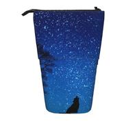 MKNAZ Wolf in The Moonlight Printed Telescopic Pencil Case Stand Up Pen Bag, Cute Pencil Organizer Portable Pencil Bag Suitable for School Office