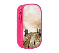 MKNAZ Wooden Bridge Lake Scene Printed Pencil Case Pen Bag Double-Layer Pen Pouch Organizer for Student Artists School Office College, Pink