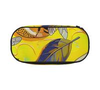 MKNAZ Yellow Lemon and Bee Printed Pencil Case & Makeup Pouch Oxford Fabric Stationery Pouch Unisex Pencil Box for School/Office/Travel