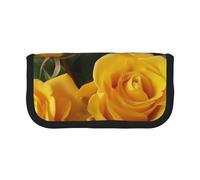 MKNAZ Yellow Roses Printed Canvas Pencil Case Large Capacity Pen Pouch Stationery Organiser, Makeup Cosmetic Bag for School Office Travel, Student Gifts