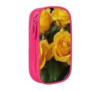 MKNAZ Yellow Roses Printed Pencil Case Pen Bag Double-Layer Pen Pouch Organizer for Student Artists School Office College, Pink