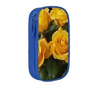 MKNAZ Yellow Roses Printed Pencil Case Pen Bag Double-Layer Pen Pouch Organizer for Student Artists School Office College, Blue