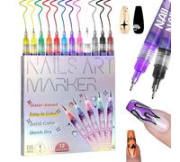MKNZOME 12 Color Nail Art Pens, 3D 0.5 MM Nail Polish Pens Set Dotting Tools Acrylic Paint Pens Drawing Painting Point Liner Pen, Waterproof and Quick-drying for DIY Nail Art Design Tools