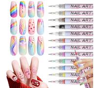 MKNZOME 12 Color Nail Art Pens, 3D 0.5 MM Nail Polish Pens Set Dotting Tools Paint Pens Drawing Painting Point Liner Pen, Waterproof and Quick-drying for DIY French Nail Art Design Tools