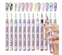 MKNZOME 12 Color Nail Art Pens, 3D 0.5 MM Nail Polish Pens Set Dotting Tools Paint Pens Drawing Painting Point Liner Pen, Waterproof and Quick-drying for DIY French Nail Art Design Tools