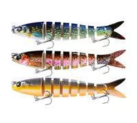 MKNZOME 3 PCS Multi-Jointed Fishing Lures, Lifelike Slow Sinking Bass Swimbait for Freshwater and Saltwater, Segmented Treble Hook Floating Lure Kit for Perch, Trout, Walleye, Pike