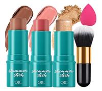 MKNZOME 3pcs Contour Highlighter Blush Sticks, Bronzer Stick Cream Contour Kit for Cheeks & Lips, Highlighter Makeup Stick with Makeup Brush and Sponge, Long Lasting, Lightweight, Smooth
