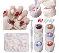 MKNZOME 6 Colors Solid Cream Gel Nail Polish Kit, Nail Polish White Red Blue Brown Purple with Grabbing Pen, 100 Mini Soft Sponges, Ombre Effect, DIY Nail Art Beginner Design Nail Accessories