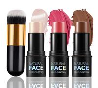 MKNZOME Contour Stick - 3-in-1 Multi-Use Highlighter Makeup Stick Cream Contour Bronzer for Lip Cheek Eye Makeup - Natural Matte Cream Blush with Brush, 3Pcs