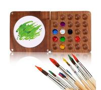 MKNZOME Mini Watercolour Palette, 24 Grids Portable Wooden Paint Palette Mini Watercolour Paint Set Travel, Professional Painting Supplies Set, Gift for Painters and Artists