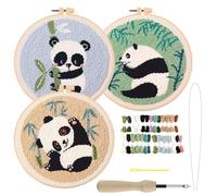 MKNZOME Punch Needle Kit for Beginners, Easy DIY Punch Needle Embroidery Kit with Panda Design, Adult Art Craft Kits Including Patterns, Tools, Yarns, Hoop, Instruction