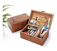 MKNZOME Wooden Sewing Basket - Portable Sewing Box with Complete Sewing Supplies for Travel Home Emergency Use, Universal Hand Home Sewing Repair Tool Set for Adult Kid Beginner, Retro Sewing Kits#3