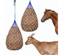 MKO SHUN 2 Pack Slow Feed Hay Nets for Horses, 40" Heavy Duty Hay Feeder Net with 2" x 2" Holes, Hanging Hay Bag for Horses, Goats, Stable, Stall, Trailer, Pasture, Reduce Hay Waste, Blue