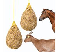 MKO SHUN 2 Pack Slow Feed Hay Nets for Horses, 40" Heavy Duty Hay Feeder Net with 2" x 2" Holes, Hanging Hay Bag for Horses, Goats, Stable, Stall, Trailer, Pasture, Reduce Hay Waste, Yellow