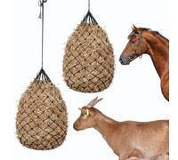 MKO SHUN 2 Pack Slow Feed Hay Nets for Horses, 40" Heavy Duty Hay Feeder Net with 2" x 2" Holes, Hanging Hay Bag for Horses, Goats, Stable, Stall, Trailer, Pasture, Reduce Hay Waste, Black