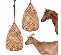 MKO SHUN 2 Pack Slow Feed Hay Nets for Horses, 40" Heavy Duty Hay Feeder Net with 2" x 2" Holes, Hanging Hay Bag for Horses, Goats, Stable, Stall, Trailer, Pasture, Reduce Hay Waste, Red