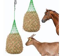 MKO SHUN 2 Pack Slow Feed Hay Nets for Horses, 40" Heavy Duty Hay Feeder Net with 2" x 2" Holes, Hanging Hay Bag for Horses, Goats, Stable, Stall, Trailer, Pasture, Reduce Hay Waste，Green