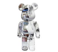 MKOLKGNE Bearbrick Violent Bear 400% Handmade Collectible Toy 28cm/11in,Building Blocks Bear Desktop Ornament,Fashion Doll Gift (Silvery White)
