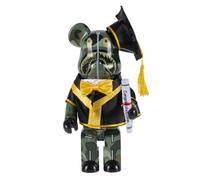 MKOLKGNE Doctoral Gown Bearbrick Pilot Violent Bear 400% Building Blocks Bear Doll Model Handmade Collectible Toy 28cm/11in(Yellow)