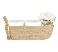 Mkono 1 Piece 13 x 6 Inch Small Toilet Tank Storage Basket Bathroom Decor Woven Rope Toilet Paper Tray for Shelf Bedroom Living Room Jute