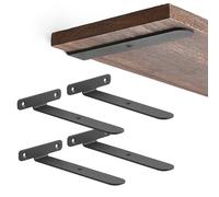Mkono 4 Pack Shelf Brackets Black Heavy Duty Metal Hidden L Bracket for Shelves Support, Minimalistic Floating Shelf Bracket 4 Inch Rustic Industrial Wall Shelf Brackets