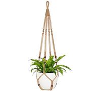 Mkono 43 Inch Macrame Plant Hanger Large for up to 12 Inch Pot Extra Long Hanging Plant Holder No Tassels Plant Basket with Wooden Beads for Indoor Outdoor Boho Decor, Brown